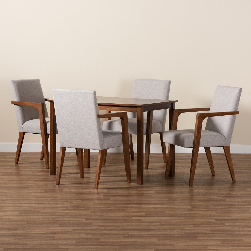 Baxton Studio - Glenda Dining Set in Greyish Beige/Walnut Brown - BBT5267-Greyish Beige/Walnut-5PC Dining Set view 8