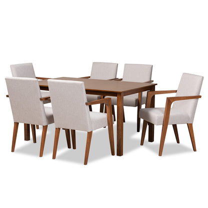 Baxton Studio - Glenda Dining Set in Greyish Beige/Walnut Brown - BBT5267-Greyish Beige/Walnut-7PC Dining Set view 1