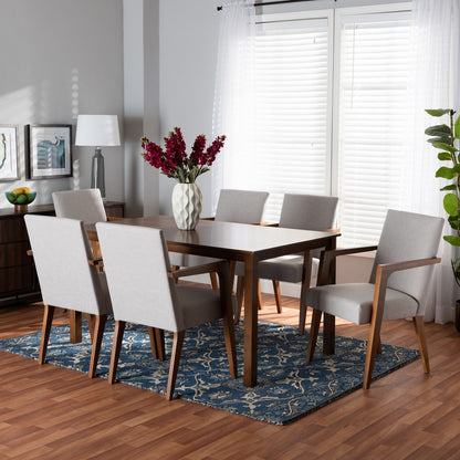 Baxton Studio - Glenda Dining Set in Greyish Beige/Walnut Brown - BBT5267-Greyish Beige/Walnut-7PC Dining Set view 7