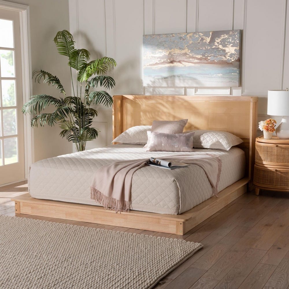 Baxton Studio - Glennis Queen Size Bed in Natural Brown - SW8611-Natural/Rattan-Queen view 7