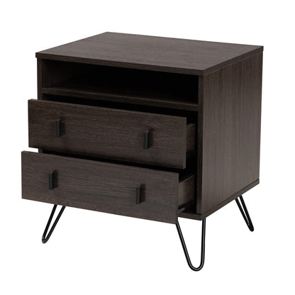 Baxton Studio - Glover Nightstand in Dark Brown/Black - NS8016-Dark Brown-NS view 2