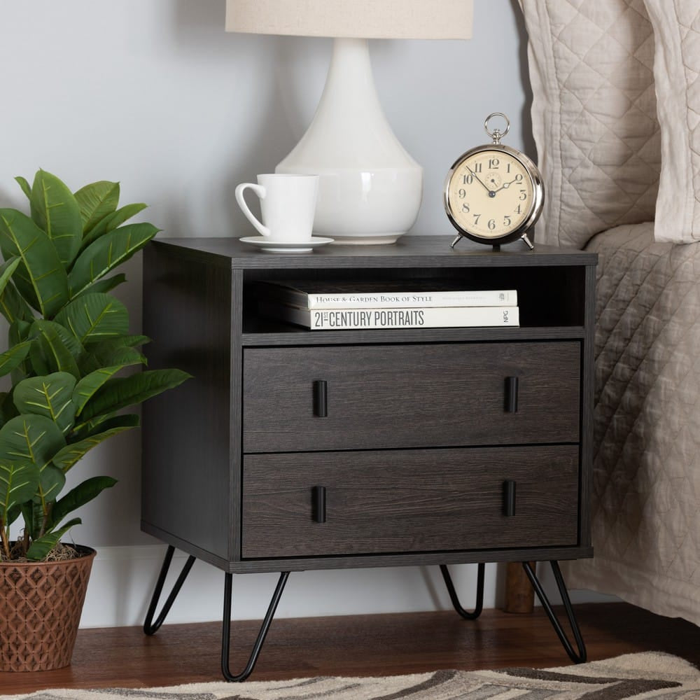 Baxton Studio - Glover Nightstand in Dark Brown/Black - NS8016-Dark Brown-NS view 8