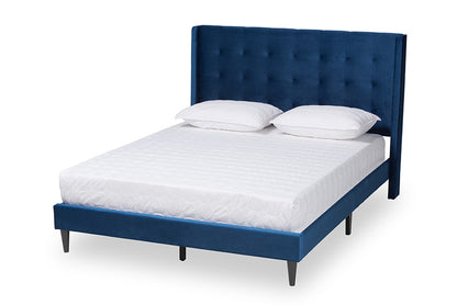 Baxton Studio - Gothard King Size Bed - DV20811-Navy Blue Velvet-King view 1