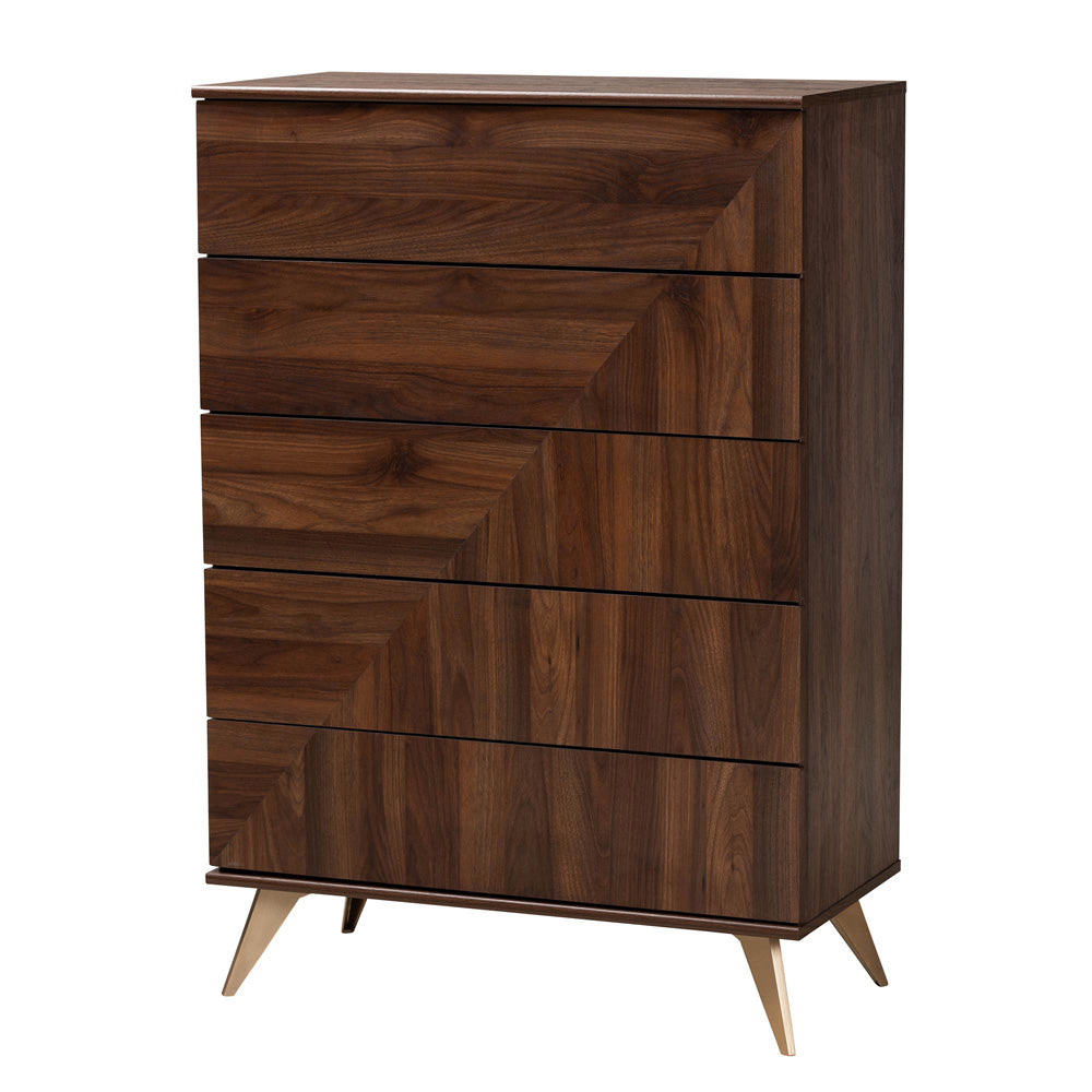 Baxton Studio - Graceland Chest in Walnut Brown/Gold - LV45COD4523WI-CLB-5DW-Chest view 1