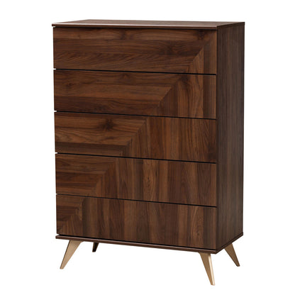 Baxton Studio - Graceland Chest in Walnut Brown/Gold - LV45COD4523WI-CLB-5DW-Chest view 1