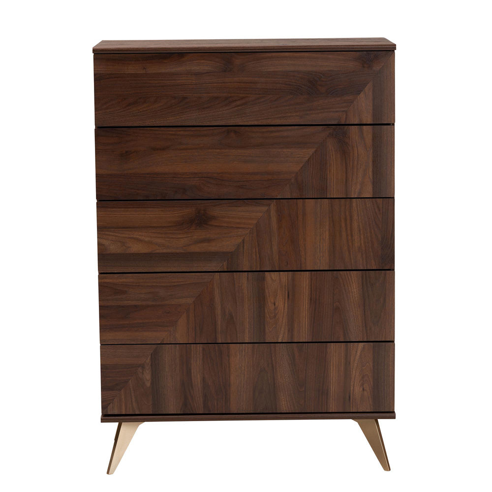 Baxton Studio - Graceland Chest in Walnut Brown/Gold - LV45COD4523WI-CLB-5DW-Chest view 3