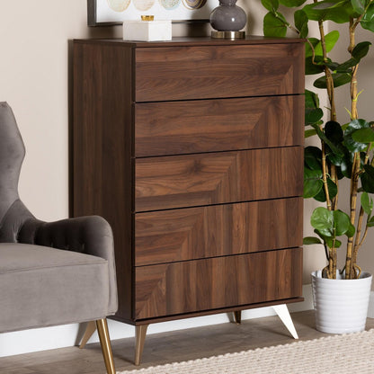 Baxton Studio - Graceland Chest in Walnut Brown/Gold - LV45COD4523WI-CLB-5DW-Chest view 8