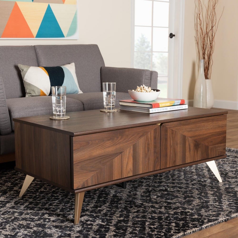 Baxton Studio - Graceland Coffee Table in Walnut Brown/Gold - LV45CFT4514WI-CLB-Coffee Table view 9