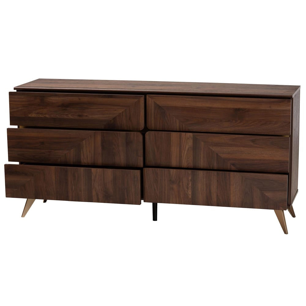 Baxton Studio - Graceland Dresser in Walnut Brown/Gold - LV45COD45231WI-CLB-6DW-Dresser view 2