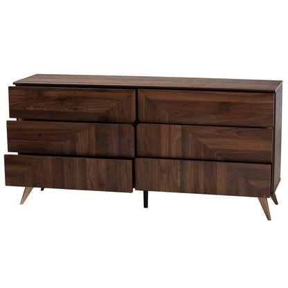 Baxton Studio - Graceland Dresser in Walnut Brown/Gold - LV45COD45231WI-CLB-6DW-Dresser view 2