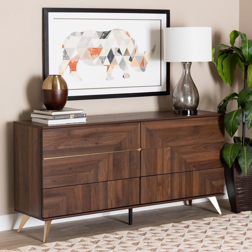 Baxton Studio - Graceland Dresser in Walnut Brown/Gold - LV45COD45231WI-CLB-6DW-Dresser view 8