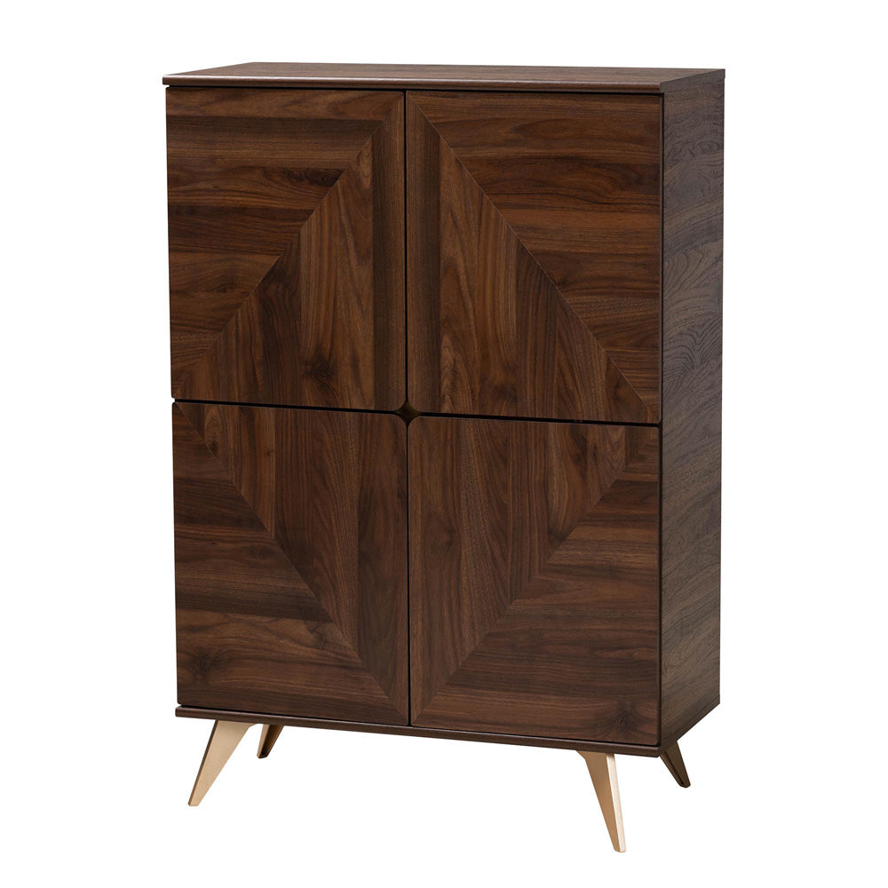 Baxton Studio - Graceland Shoe Cabinet in Walnut Brown/Gold - LV45SC4515WI-CLB-Shoe Cabinet view 1