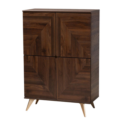 Baxton Studio - Graceland Shoe Cabinet in Walnut Brown/Gold - LV45SC4515WI-CLB-Shoe Cabinet view 1