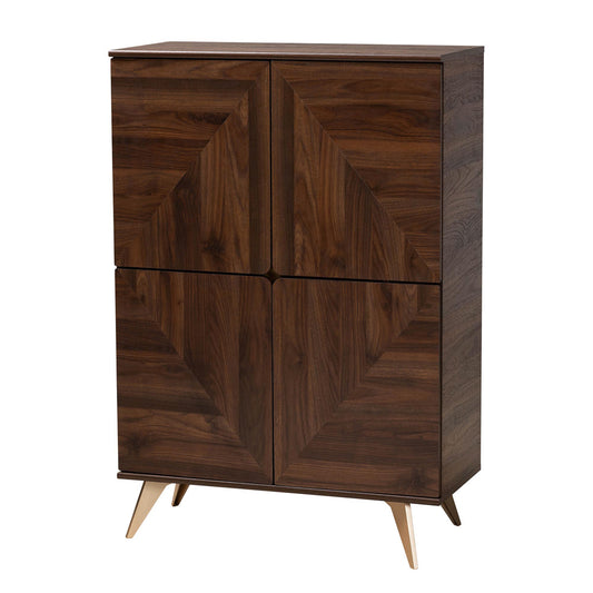 Baxton Studio - Graceland Shoe Cabinet in Walnut Brown/Gold - LV45SC4515WI-CLB-Shoe Cabinet view 1