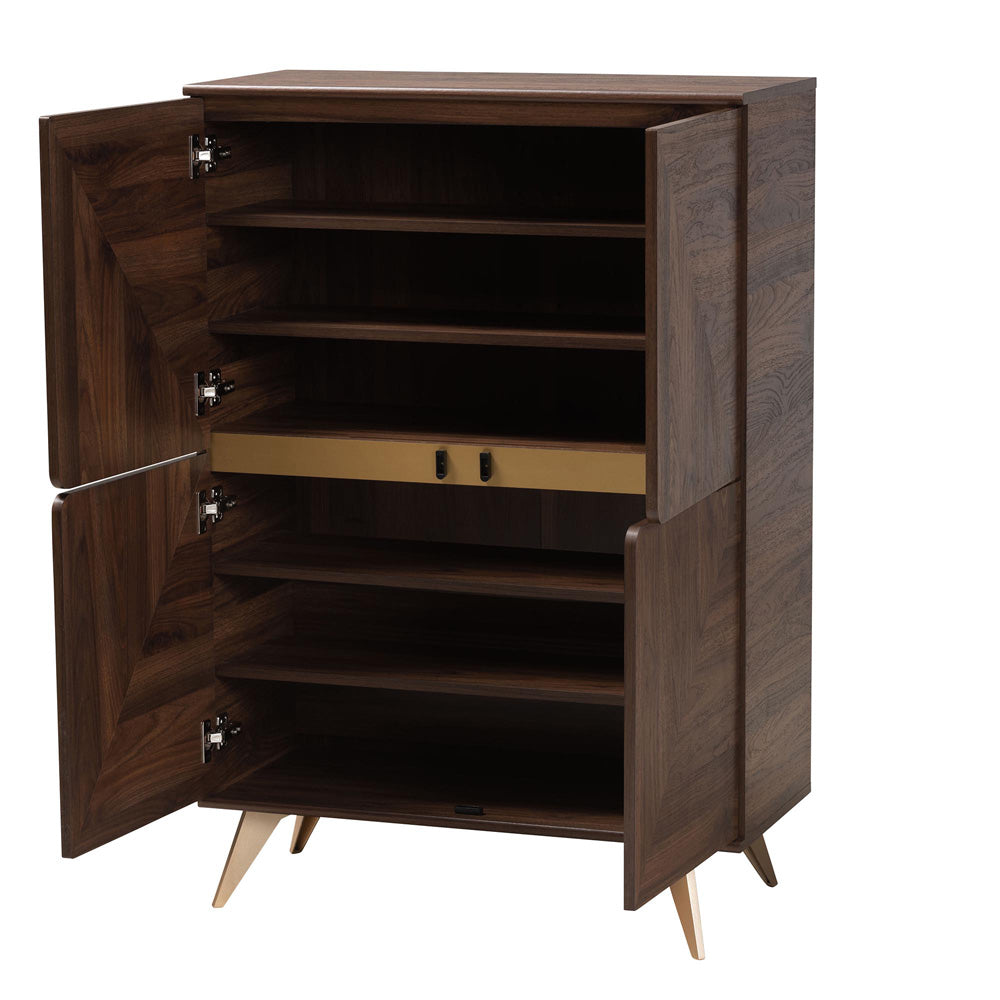 Baxton Studio - Graceland Shoe Cabinet in Walnut Brown/Gold - LV45SC4515WI-CLB-Shoe Cabinet view 2