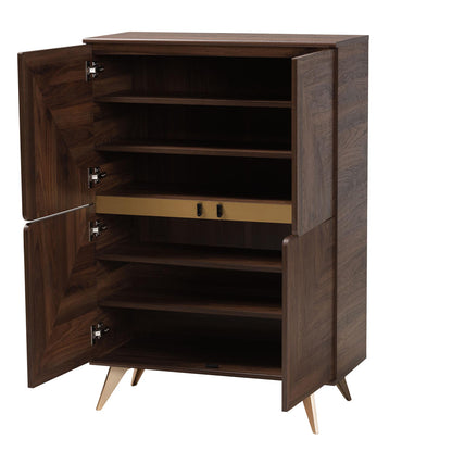Baxton Studio - Graceland Shoe Cabinet in Walnut Brown/Gold - LV45SC4515WI-CLB-Shoe Cabinet view 2