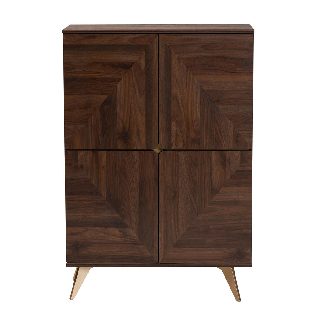 Baxton Studio - Graceland Shoe Cabinet in Walnut Brown/Gold - LV45SC4515WI-CLB-Shoe Cabinet view 3