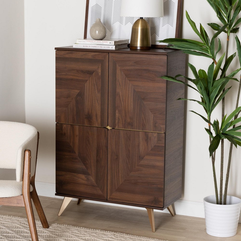 Baxton Studio - Graceland Shoe Cabinet in Walnut Brown/Gold - LV45SC4515WI-CLB-Shoe Cabinet view 8