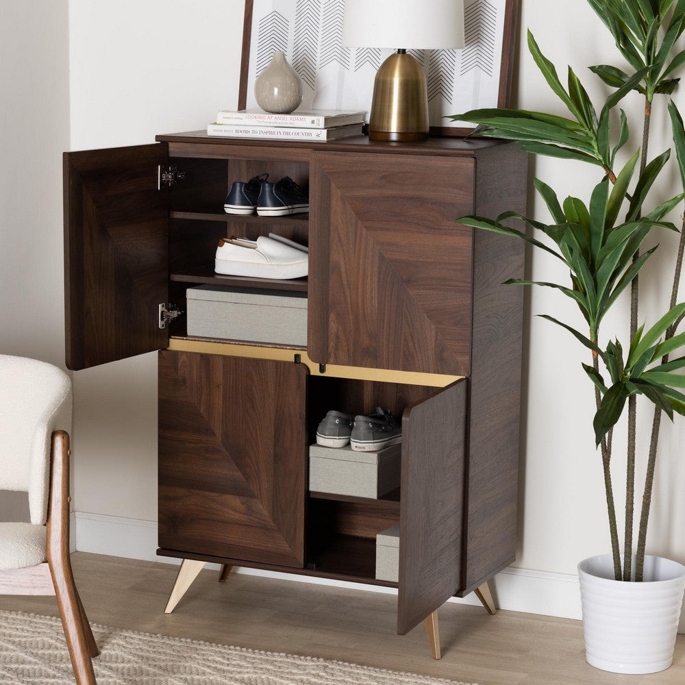 Baxton Studio - Graceland Shoe Cabinet in Walnut Brown/Gold - LV45SC4515WI-CLB-Shoe Cabinet view 9