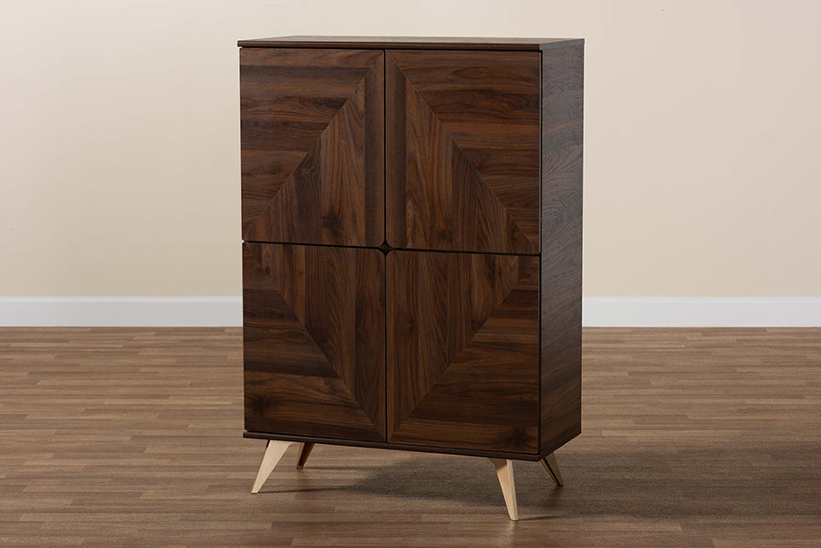 Baxton Studio - Graceland Shoe Cabinet in Walnut Brown/Gold - LV45SC4515WI-CLB-Shoe Cabinet view 10