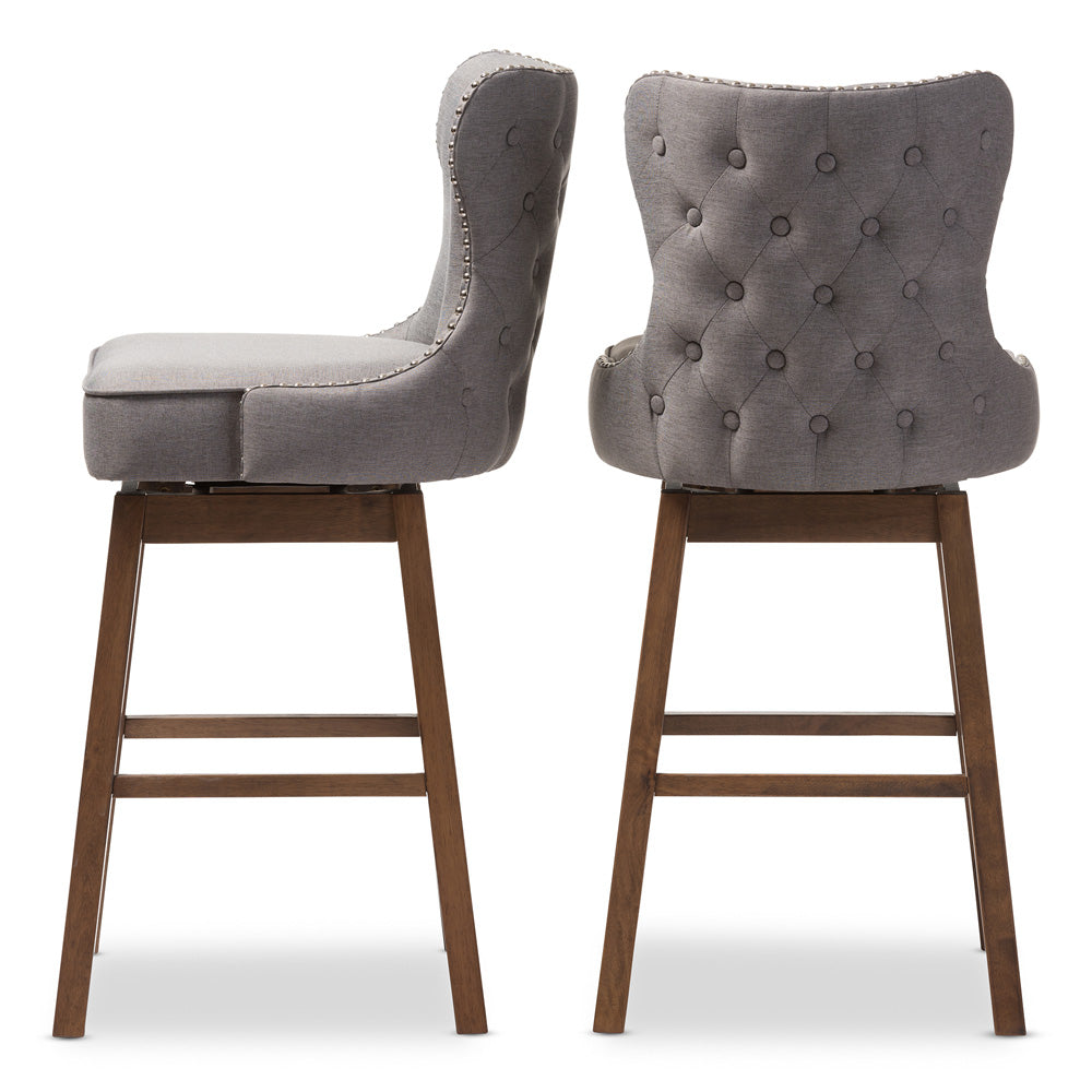Baxton Studio - Gradisca Set of 2 Bar Stools in Grey/Walnut Brown - BBT5246B-BS-Grey-XD45 view 1