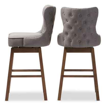 Baxton Studio - Gradisca Set of 2 Bar Stools in Grey/Walnut Brown - BBT5246B-BS-Grey-XD45 view 1