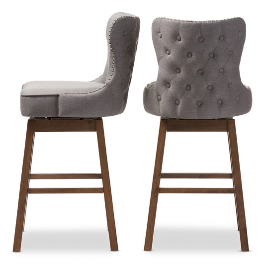 Baxton Studio - Gradisca Set of 2 Bar Stools in Grey/Walnut Brown - BBT5246B-BS-Grey-XD45 view 1