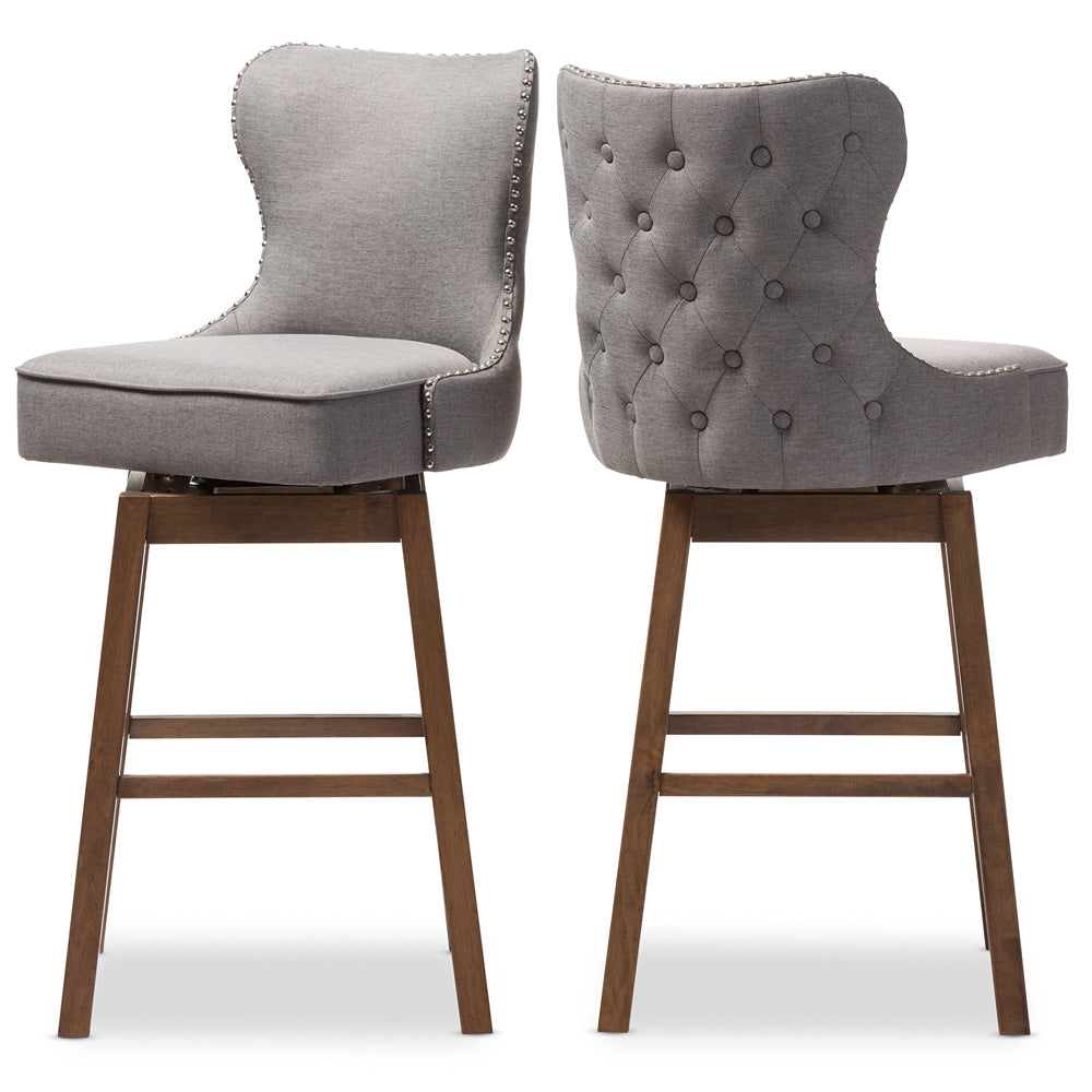 Baxton Studio - Gradisca Set of 2 Bar Stools in Grey/Walnut Brown - BBT5246B-BS-Grey-XD45 view 2