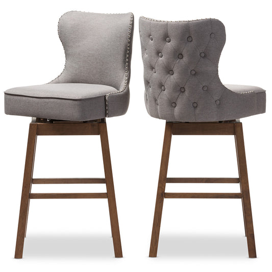 Baxton Studio - Gradisca Set of 2 Bar Stools in Grey/Walnut Brown - BBT5246B-BS-Grey-XD45 view 2