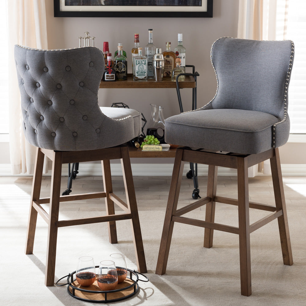Baxton Studio - Gradisca Set of 2 Bar Stools in Grey/Walnut Brown - BBT5246B-BS-Grey-XD45 view 5