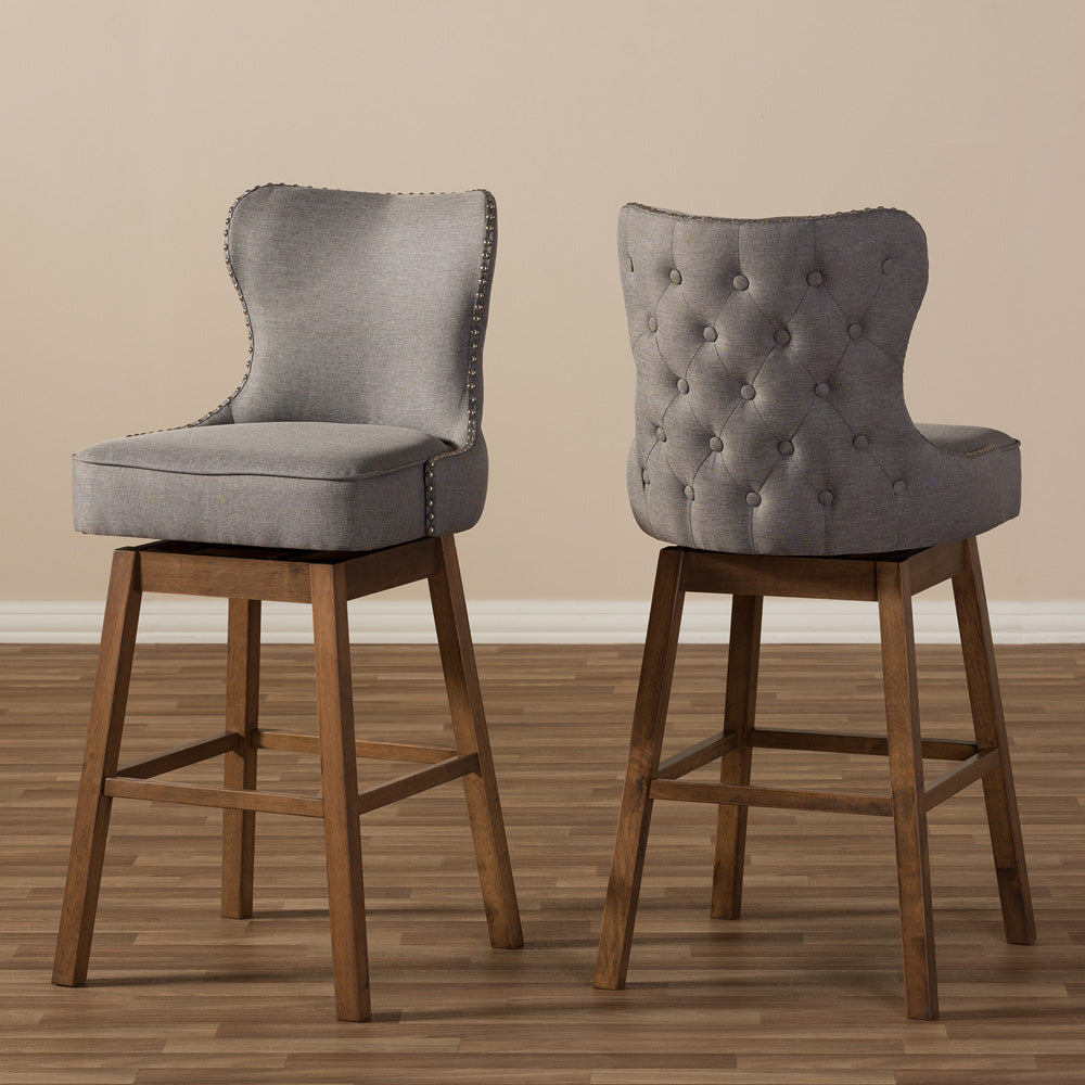 Baxton Studio - Gradisca Set of 2 Bar Stools in Grey/Walnut Brown - BBT5246B-BS-Grey-XD45 view 6