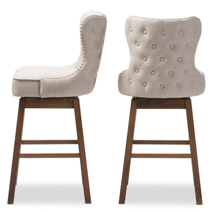 Baxton Studio - Gradisca Set of 2 Bar Stools in Light Beige/Walnut Brown - BBT5246B-BS-Light Beige-6086-1 view 1