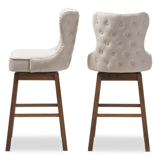 Baxton Studio - Gradisca Set of 2 Bar Stools in Light Beige/Walnut Brown - BBT5246B-BS-Light Beige-6086-1 view 1