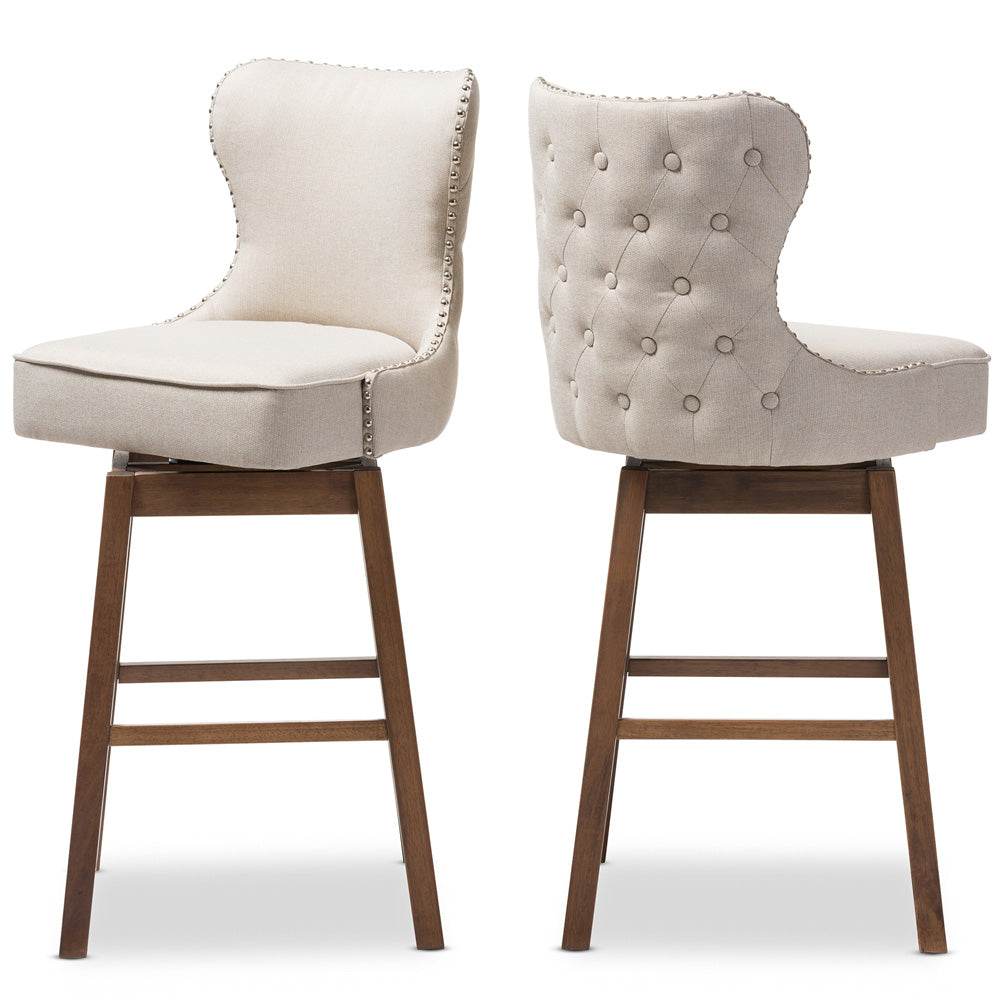 Baxton Studio - Gradisca Set of 2 Bar Stools in Light Beige/Walnut Brown - BBT5246B-BS-Light Beige-6086-1 view 2