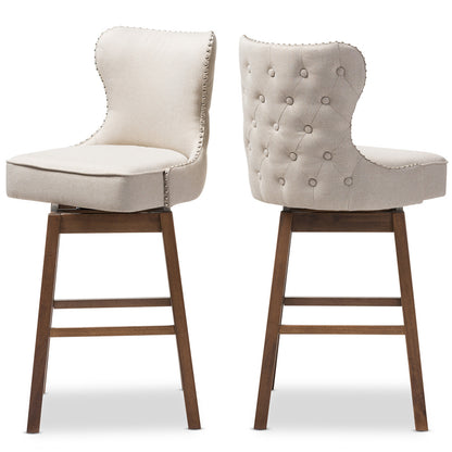 Baxton Studio - Gradisca Set of 2 Bar Stools in Light Beige/Walnut Brown - BBT5246B-BS-Light Beige-6086-1 view 2