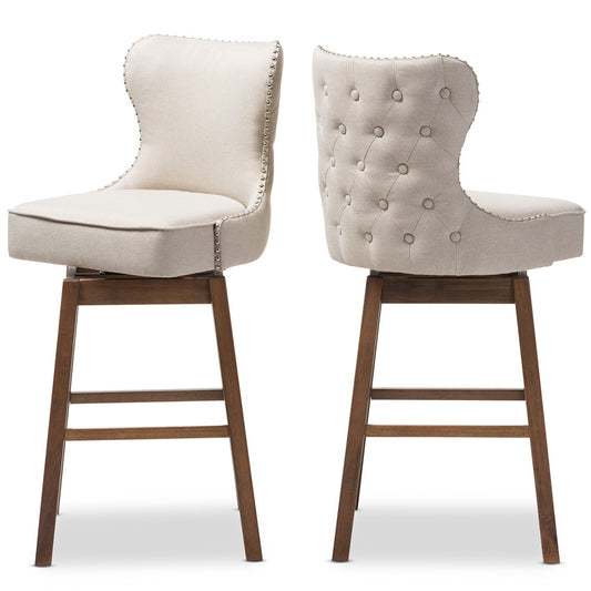 Baxton Studio - Gradisca Set of 2 Bar Stools in Light Beige/Walnut Brown - BBT5246B-BS-Light Beige-6086-1 view 2