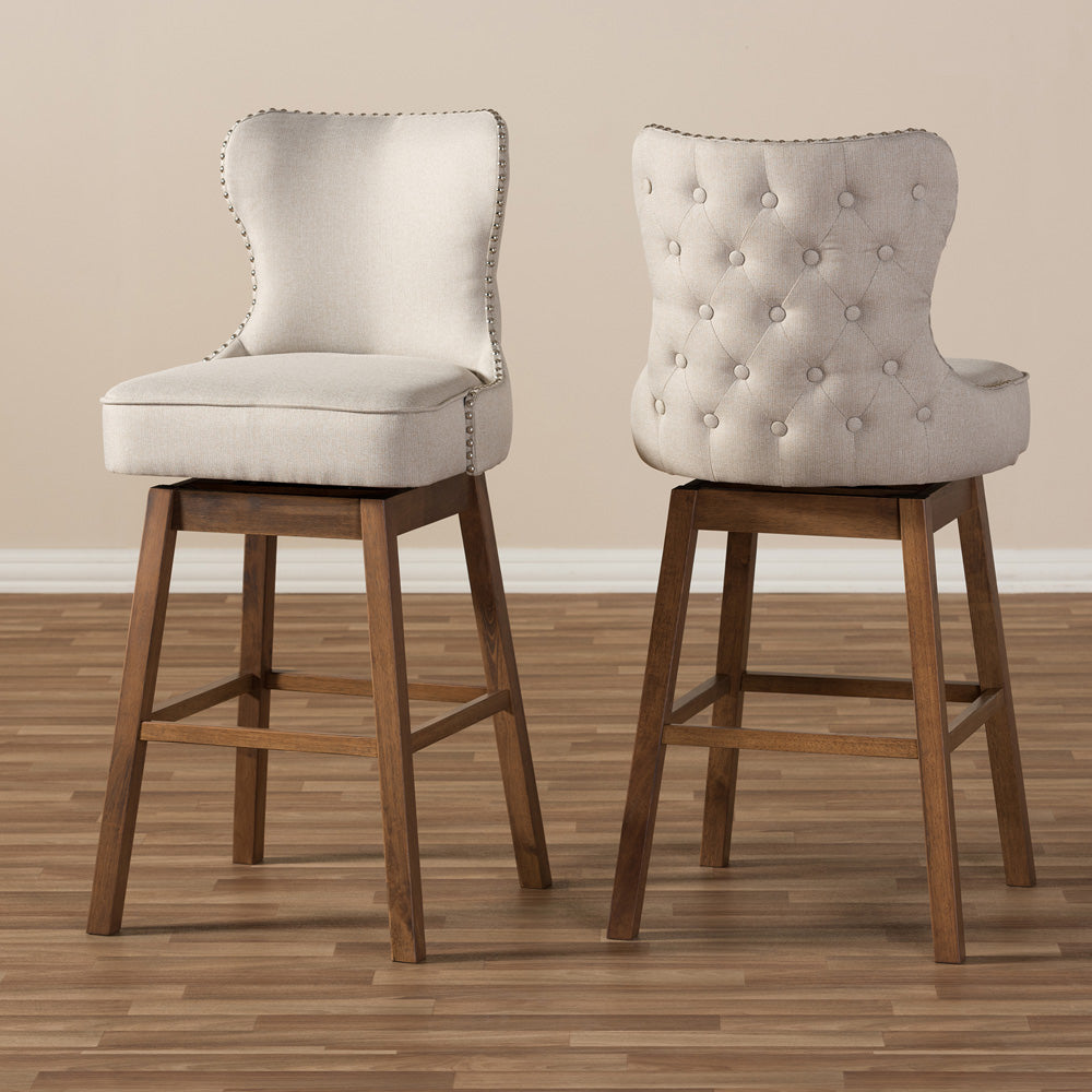 Baxton Studio - Gradisca Set of 2 Bar Stools in Light Beige/Walnut Brown - BBT5246B-BS-Light Beige-6086-1 view 6