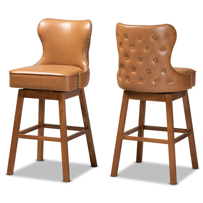 Baxton Studio - Gradisca Set of 2 Bar Stools in Tan/Walnut Brown - BBT5246B-Tan/Walnut-BS view 1