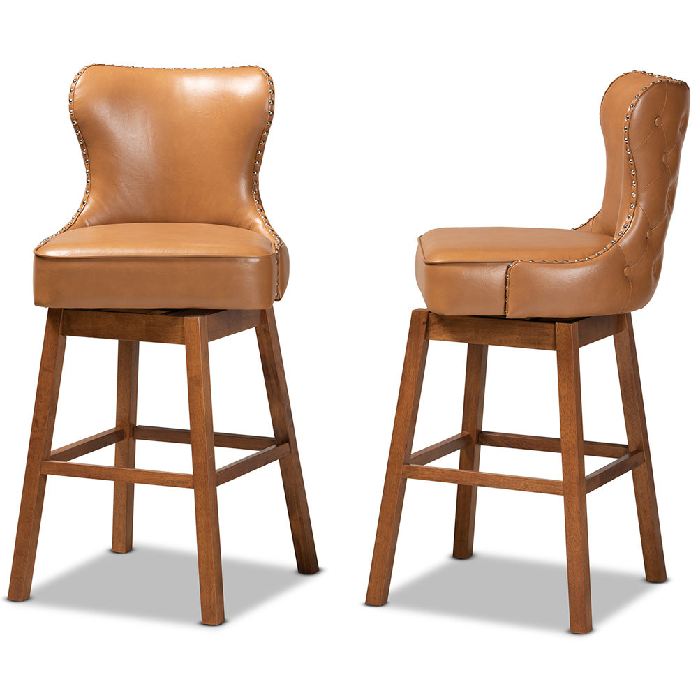 Baxton Studio - Gradisca Set of 2 Bar Stools in Tan/Walnut Brown - BBT5246B-Tan/Walnut-BS view 3