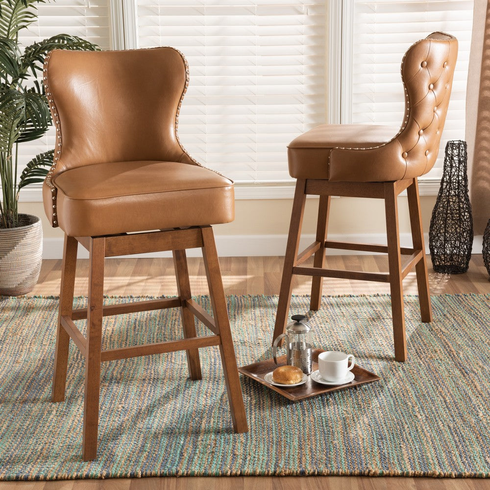 Baxton Studio - Gradisca Set of 2 Bar Stools in Tan/Walnut Brown - BBT5246B-Tan/Walnut-BS view 7