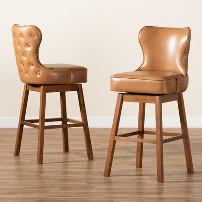 Baxton Studio - Gradisca Set of 2 Bar Stools in Tan/Walnut Brown - BBT5246B-Tan/Walnut-BS view 8