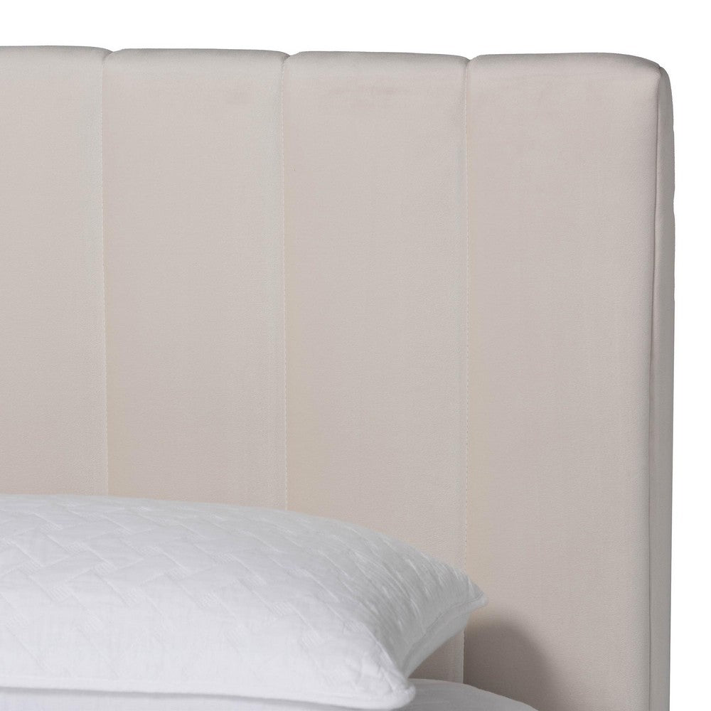 Baxton Studio - Granger Queen Size Bed in Alabaster White - BBT61347-Alabaster White Velvet/White Washed Oak-Queen view 4