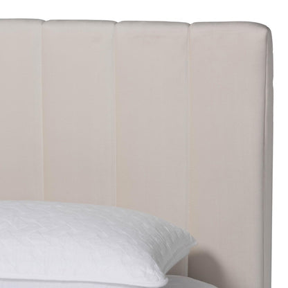Baxton Studio - Granger Queen Size Bed in Alabaster White - BBT61347-Alabaster White Velvet/White Washed Oak-Queen view 4