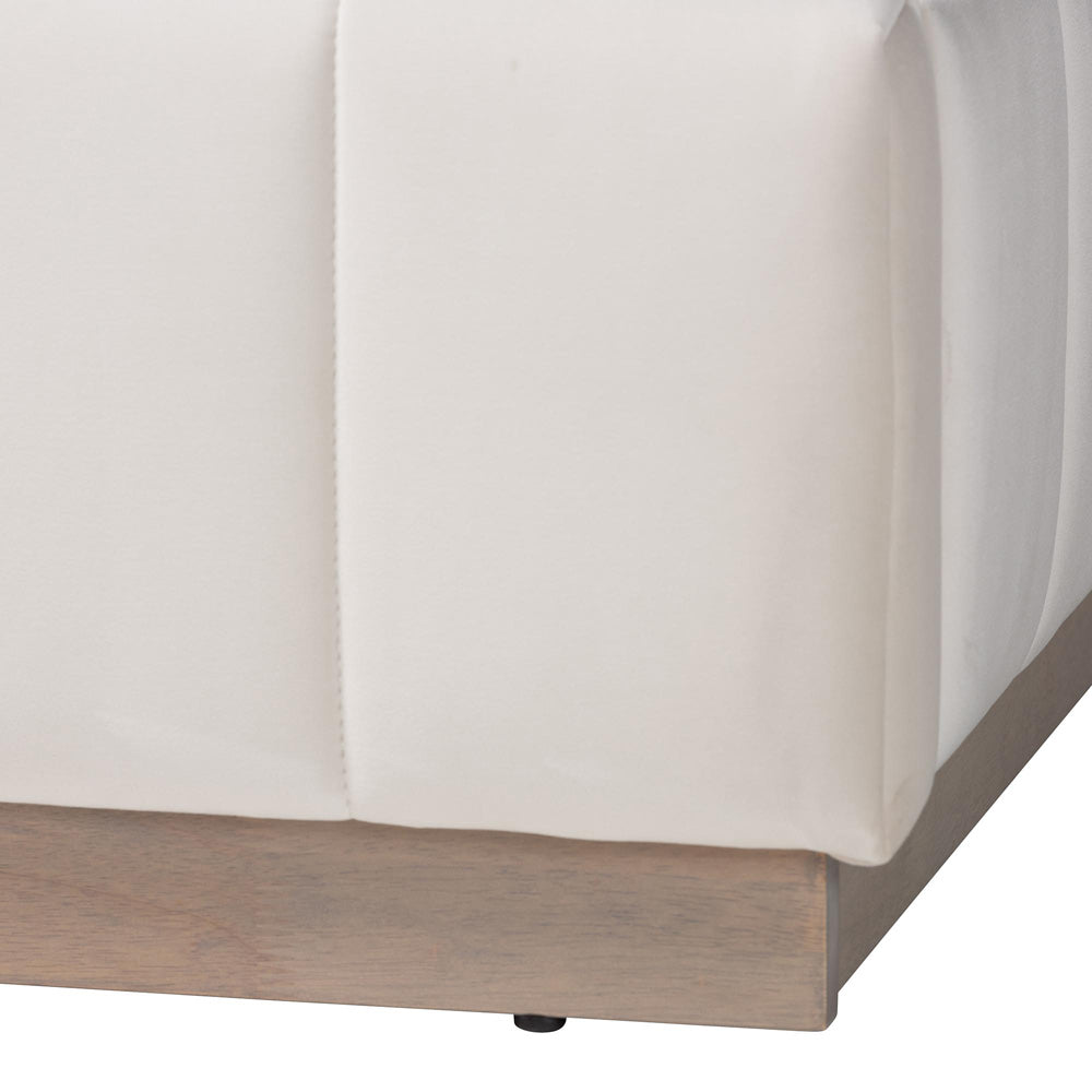 Baxton Studio - Granger Queen Size Bed in Alabaster White - BBT61347-Alabaster White Velvet/White Washed Oak-Queen view 5