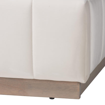 Baxton Studio - Granger Queen Size Bed in Alabaster White - BBT61347-Alabaster White Velvet/White Washed Oak-Queen view 5