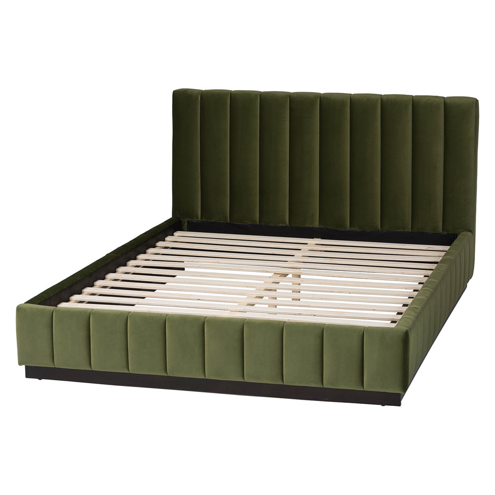 Baxton Studio - Granger Queen Size Bed in Moss Green/Wenge - BBT61347-Moss Green Velvet/Wenge-Queen view 3