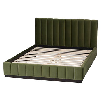 Baxton Studio - Granger Queen Size Bed in Moss Green/Wenge - BBT61347-Moss Green Velvet/Wenge-Queen view 3
