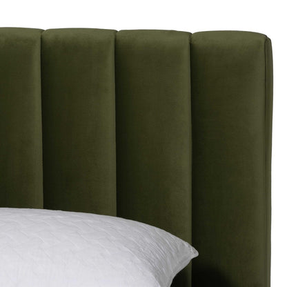 Baxton Studio - Granger Queen Size Bed in Moss Green/Wenge - BBT61347-Moss Green Velvet/Wenge-Queen view 4