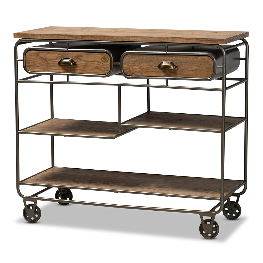 Baxton Studio - Grant Cart in Oak Brown/Black - JY20A069-Oak-Cart view 1