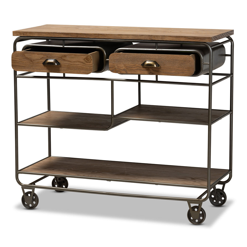 Baxton Studio - Grant Cart in Oak Brown/Black - JY20A069-Oak-Cart view 2